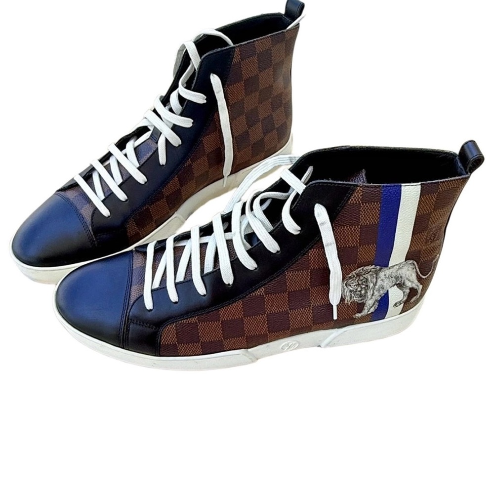 Louis Vuitton Brown and Blue Checkered Sneakers 8,5